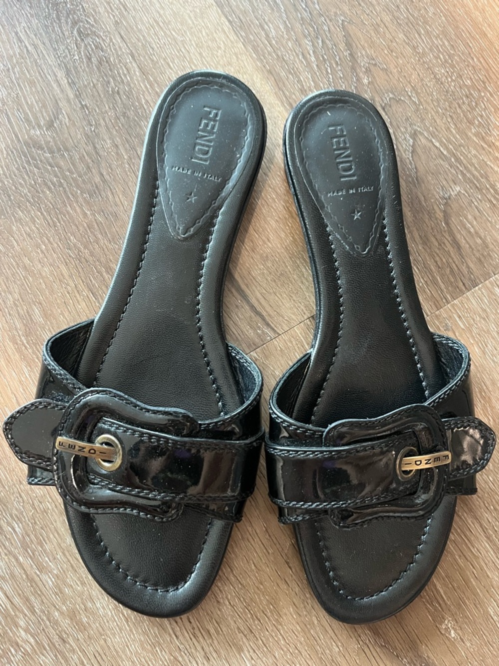 Authentic Fendi Black Patent Leather Sandals